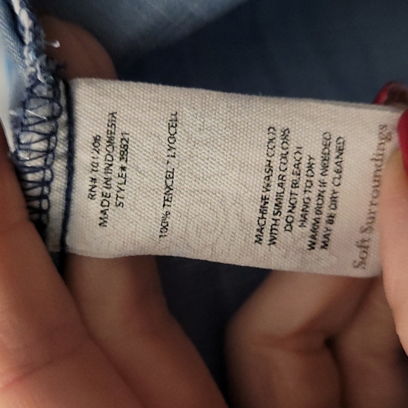 Soft Surroundings chambray denim button tunic short sleeve shirt top sz small - Picture 8 of 8